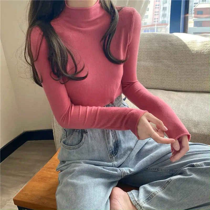 

Western Style All-match Rolled Half Turtleneck Sweater Women's Winter New Loose Sweater Long-sleeved Bottoming Shirt Top