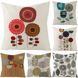 Geometric Flowers Plants Linen Cushion Cover Living Room Sofa Cushion Decorative Pillows Cover Home Simple Pillowcase 45X45CM