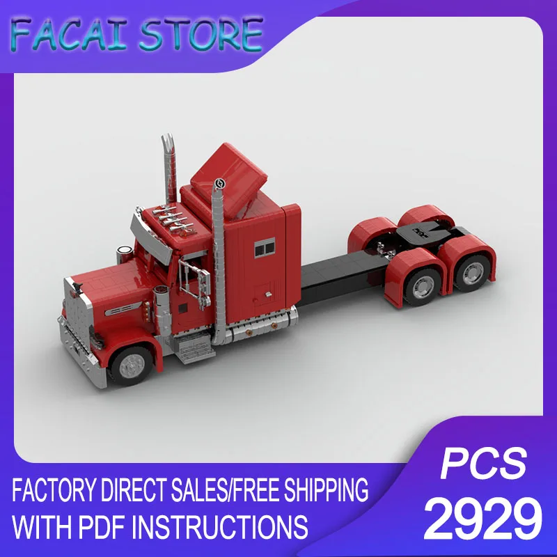 

Moc Building Bricks Modular 379 Long Size Semi-Truck Low Roof Red Color Technology Blocks Christmas DIY Toy Construction Gifts