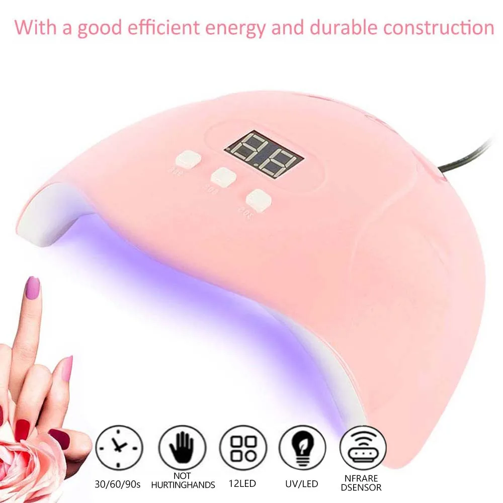 54W Professional Nail Dryer Lamp Gel Polish Light with 3 Timer Setting UV Nail Light Nail Polish Curing Gel LED Dryer for Home