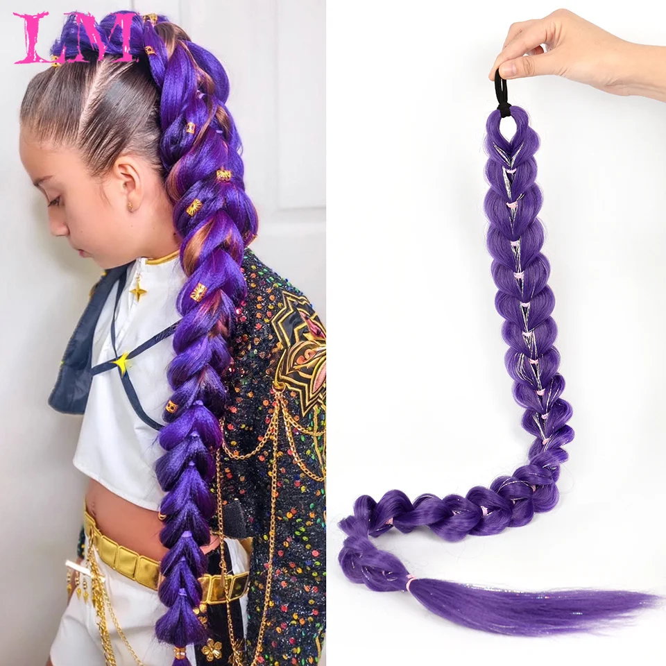 LM الاصطناعية 32 بوصة طويلة الأرجواني تجديل وصلات شعر لضفائر رومي تجديل الشعر للمرحلة حفلة تأثيري متعدد الألوان Br #1