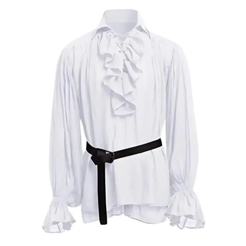 

☆YunCos Medieval Shirts Ruffled Gothic Steampunk Victorian Pirate Cosplay Costume Mens Tops Pants Lacing Up Shirt Larp Vintage☆