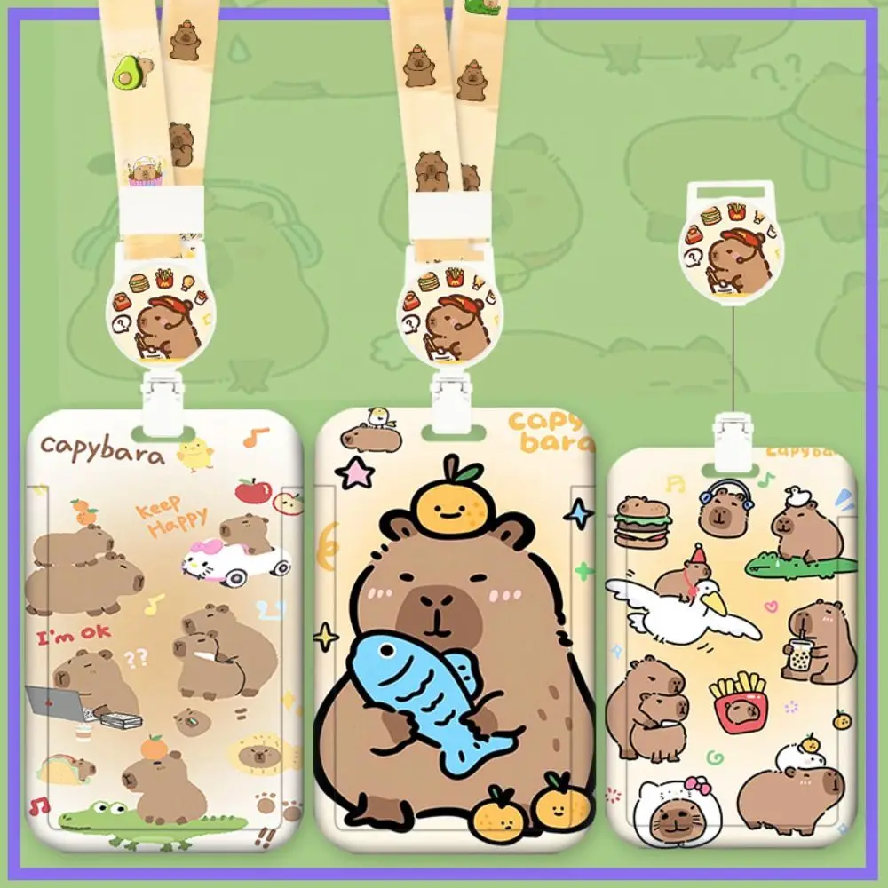 

Fashion Cartoon Card Holder Cute with Lanyard Business Card Holder Plastic Capybara ID Holders