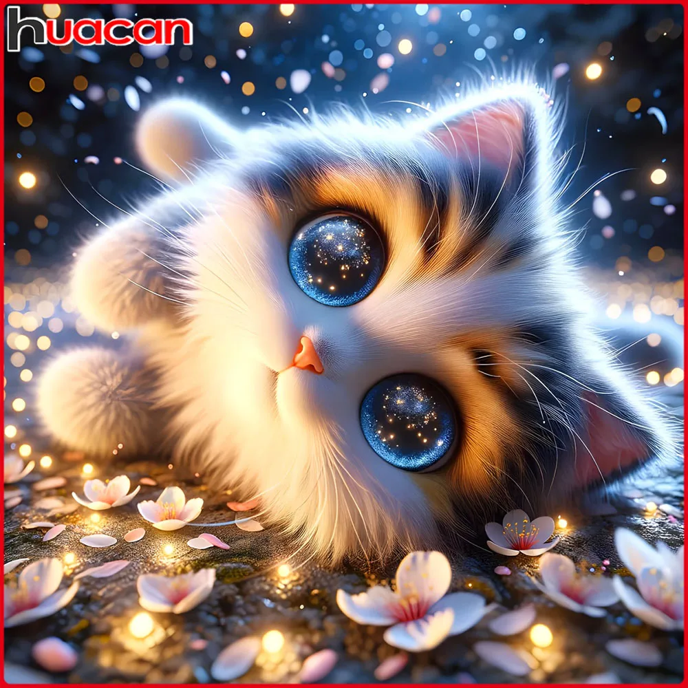 Huacan Neuheiten 2026 5D DIY Diamantmalerei Katze Blume Diamant-Mosaik Tier Komplettset Heimdekoration