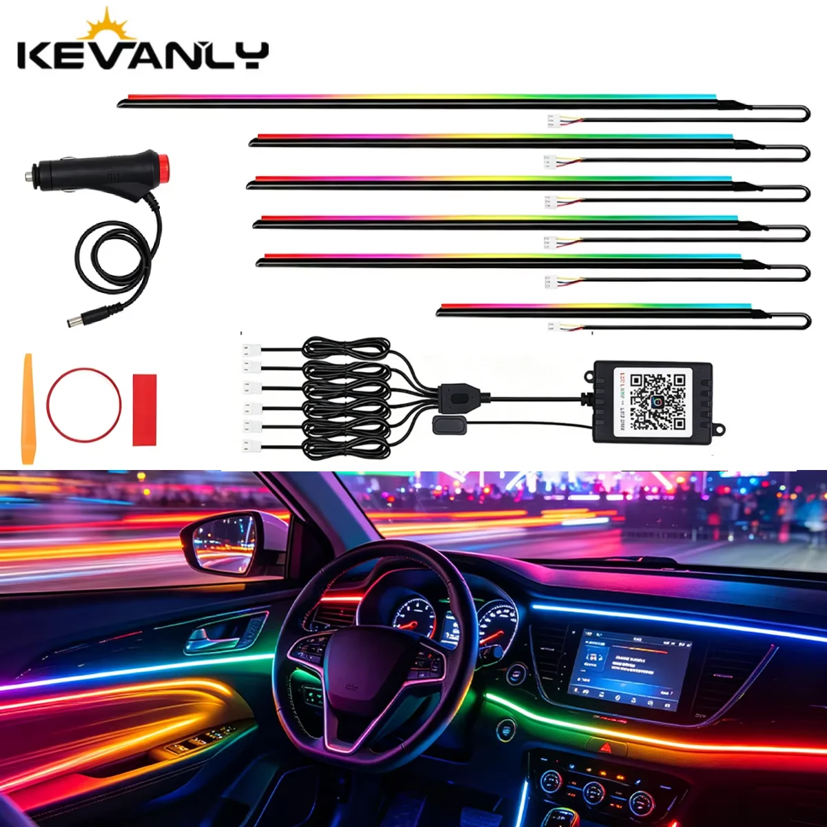 5/6/9/10in1 Symphony Car Ambient Light Interior Acrylic Guide LED Strip Light Cigarette Decoration Atmosphere Lamp APP Control