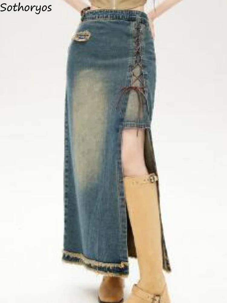 

S-3XL Юбки Женские Уличные Лоскутные Шикарные Повседневные Творческие Универсальные Очаровательные Американские Ретро Досуг Студенты Популярные А-силуэта