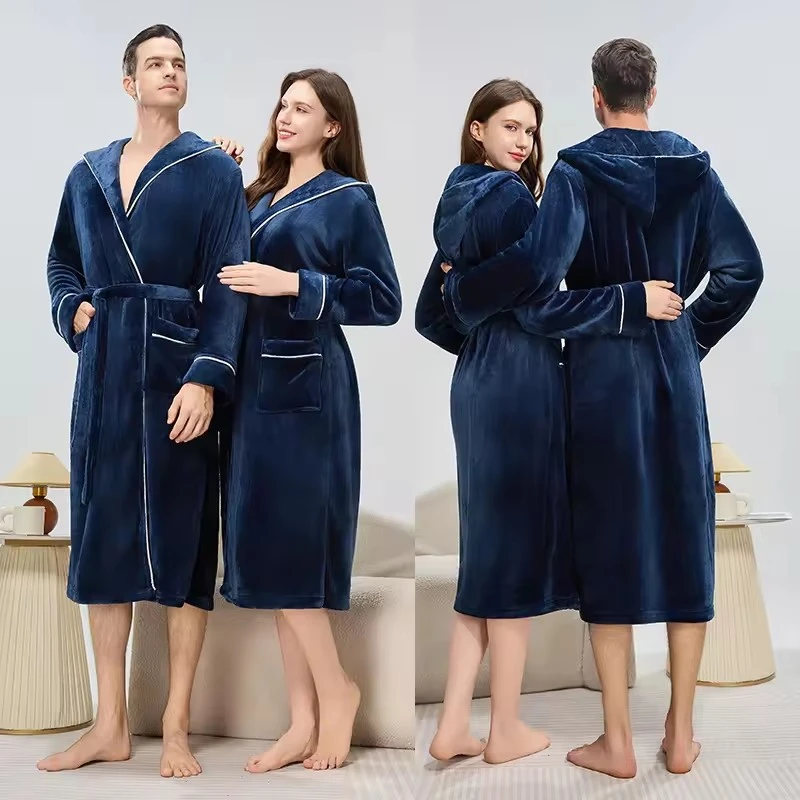 

Мягкий плюшевый халат, зимний женский и мужской длинный кимоно с капюшоном, халат для пар, одежда для сна, фланелевая домашняя одежда, халат, пижамы, домашняя одежда