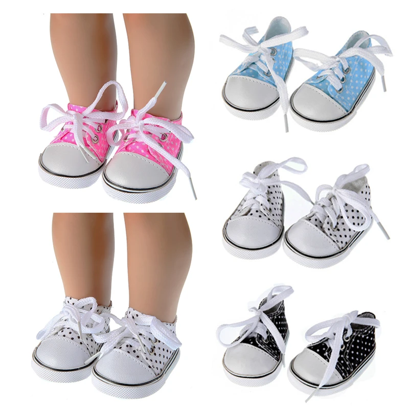 1 Pair 7cm Doll White Sneakers for 17 Inch Dolls Casual Dots Canvas Shoes 43 cm Doll Toy Handmade Boots Mini Simulation Pendant