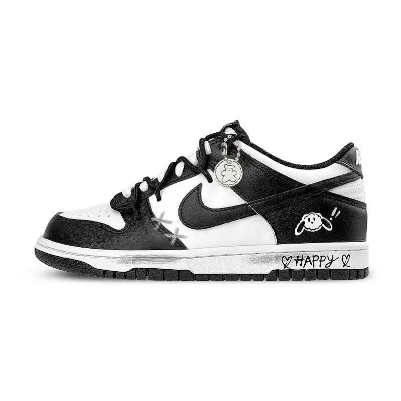 

[На заказ A Happy Puppy для женщин] Низкие низкие туфли для скейтборда Nike Dunk GS Черный Белый