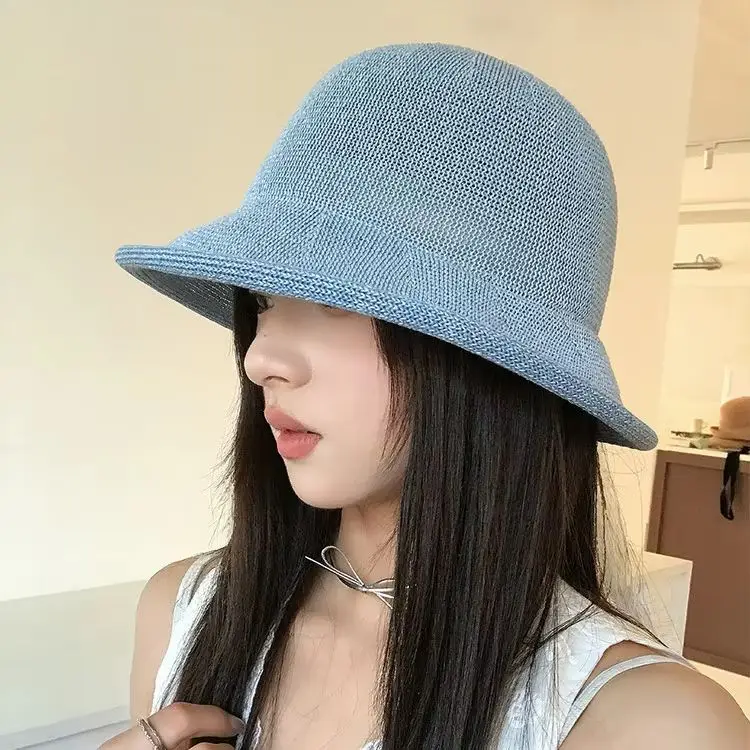 Cuffed Knitted Openwork Fisherman's Hat: Lightweight, Breathable, Solid-Coloured Outdoor Sun Hat