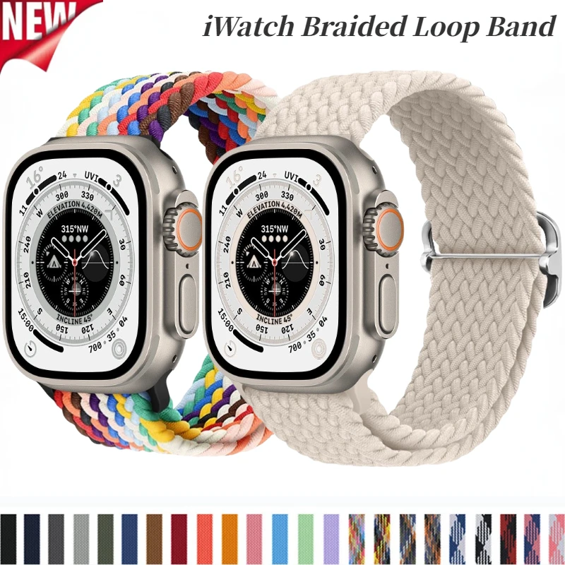 Nylon Strap For Apple watch Ultra/2 49mm 10 42mm 46mm 9 8 7 45mm 41mm Elastic braided Wristband iWatch 6 5 4 3 SE 44mm 42mm 40mm