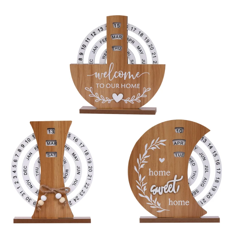 Perpetual Calendar Wooden Calendar Blocks Vintage Wood Block Calendar for Home Office Desk Accessories Week Month Date Display