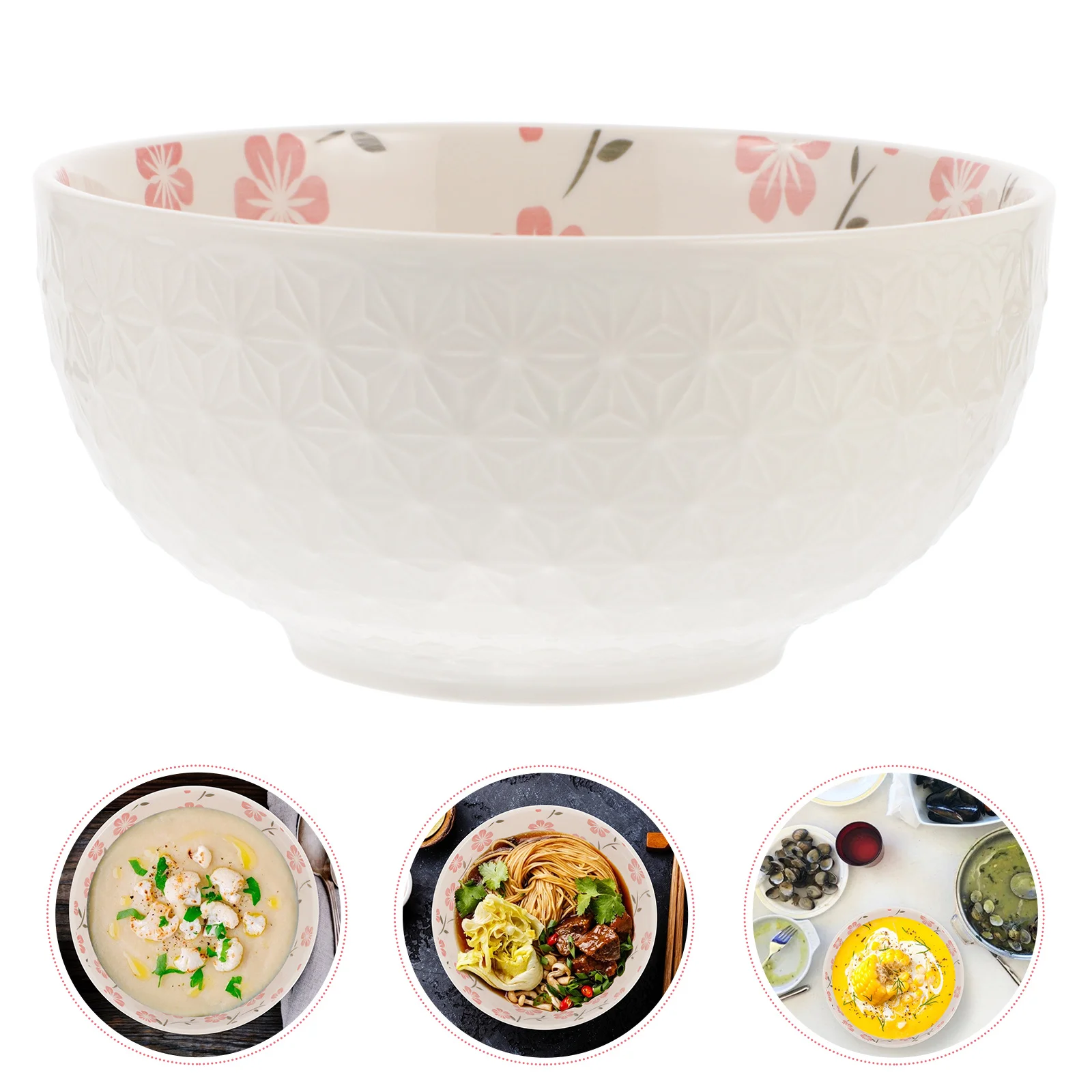 

1Pcs Embossed Multi-Functional Rice Bowl Large Diameter Japanese Style Perfect for Soup Salad Noodles Cereals Pasta