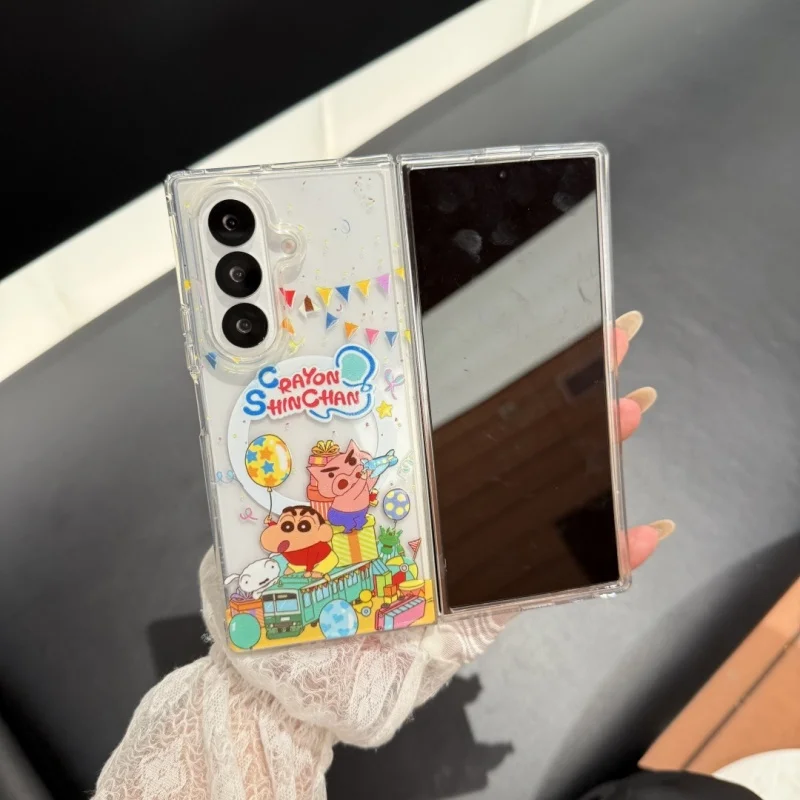 

Cute Cartoon Crayon Shin-chan campus life Folding Magsafe Wireless Charge For Samsung ZFold 3 4 5 6 7 Shin-chan Magnetic Holder