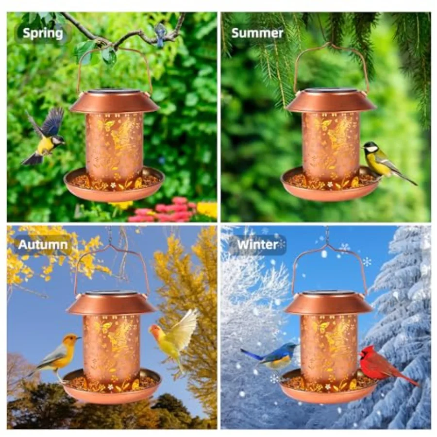 【Spot goods】Solar Bird Feeders for Outdoors Hanging Metal Waterproof Outdoor Butterfly Lantern Bird Feeder Weather Resistant Gi view 6