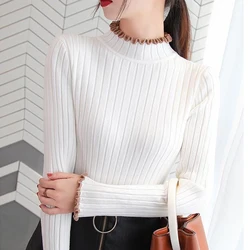 Ruffled Pullover Women Long Sleeved Tees Female Bottoming Blouses S-XL Slim Ladies Basic Sweater Comfortable Top X-G-Xinde