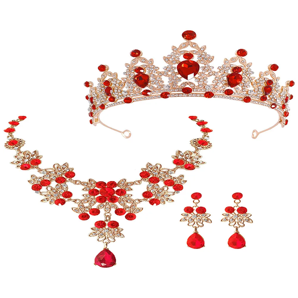 

1Set Bridal Crown Headband Earring Necklace Set Wedding Jewelry Exquisite Craftsmanship Eye-Catching Overall Look
