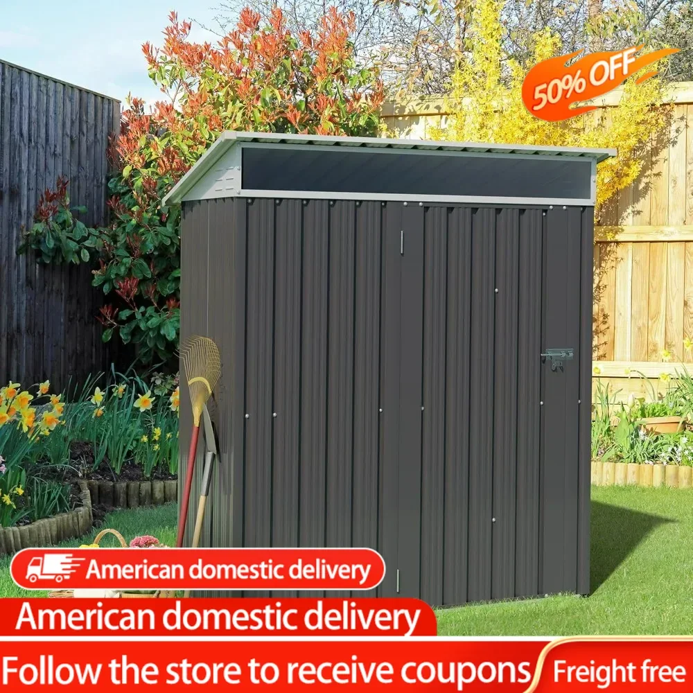 

5 x 3 x 6 FT Outdoor Storage Shed Clearance, Metal Garden Shed with Large Window and Lockable Door, (Dark Gray)