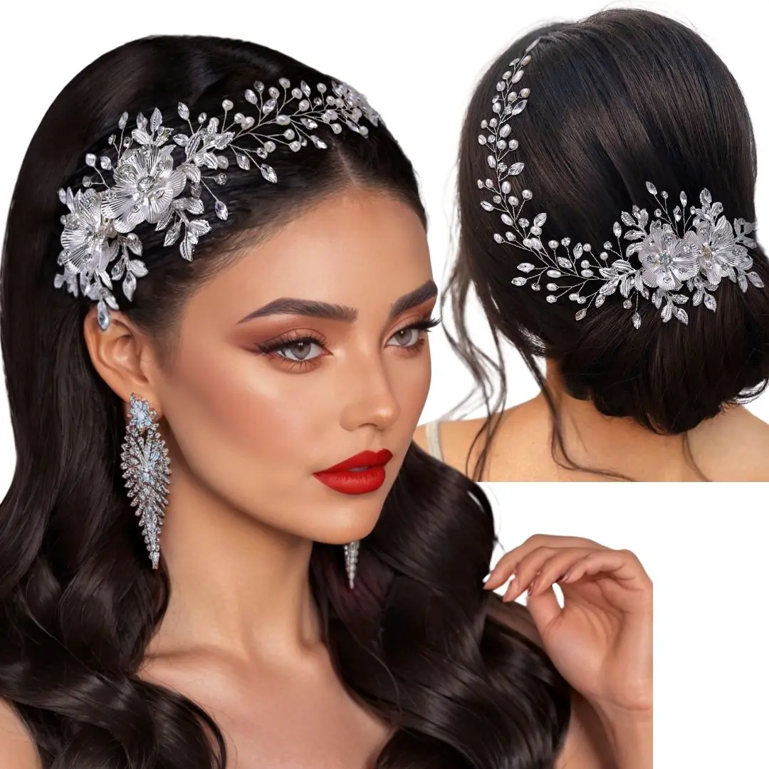 Bridal Alloy Flower Headband with Comb Elegant Pearls Bride's Headpiece Girls' Women's Headwear Bridal Hair Jewelry Tiara HP511