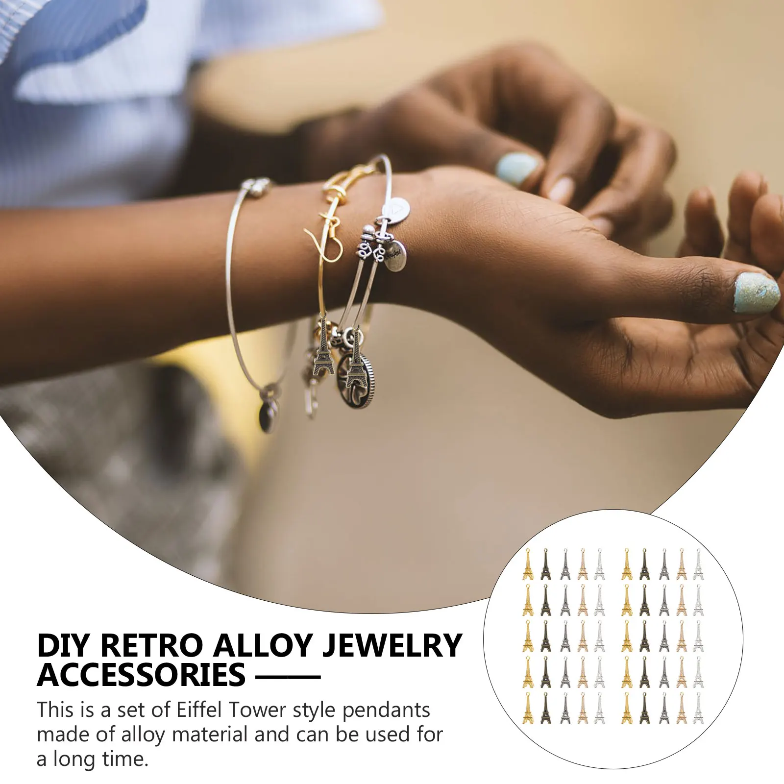 

60 pcs Retro Diy Keyring Pendant Alloy Eiffel Tower Simulation Jewelry Accessories Hanging Durable For Necklace Bracelet