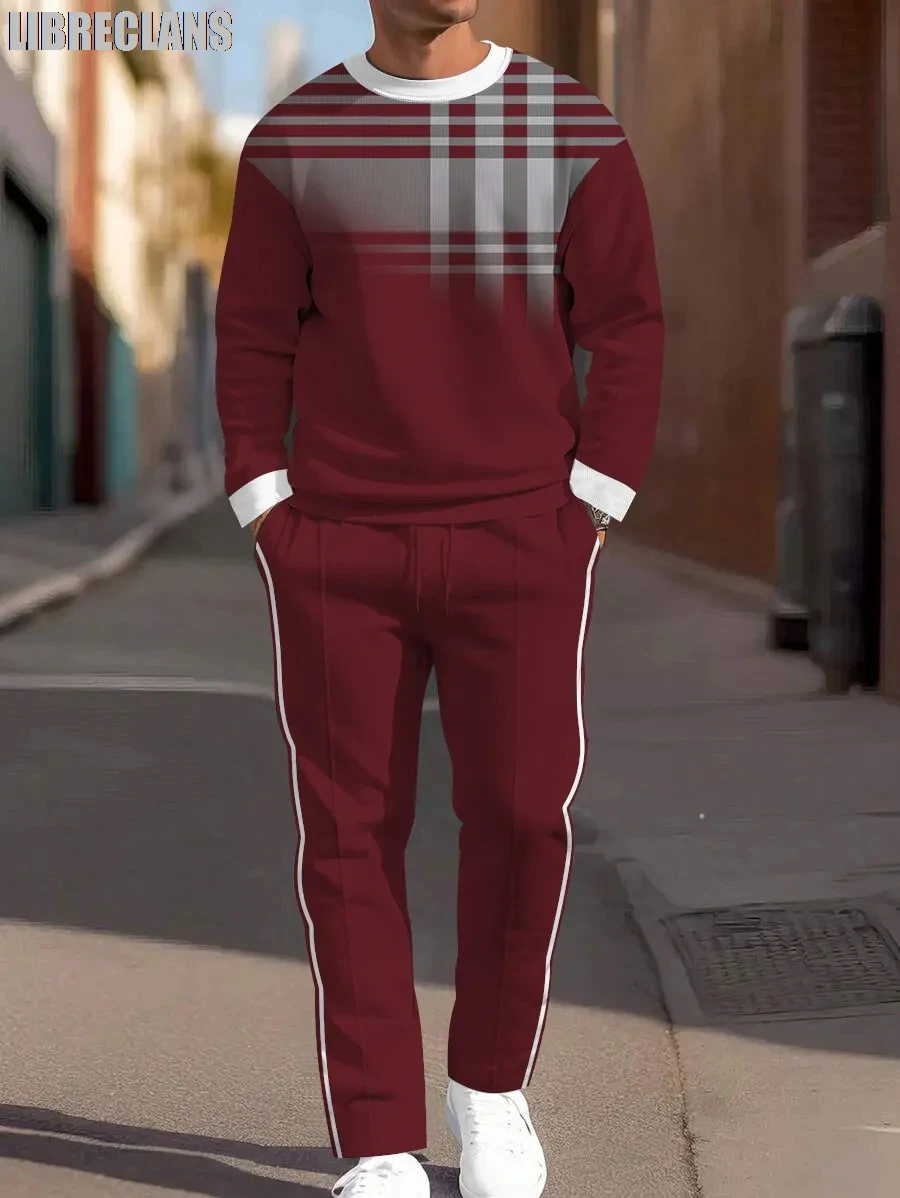 Hot Round Neck Men's Long Sleeve Pants Set 3D Print Fashion Suitable For Casual Travel Multi-Scenarios Sport Two-Piece Sets﻿﻿﻿﻿