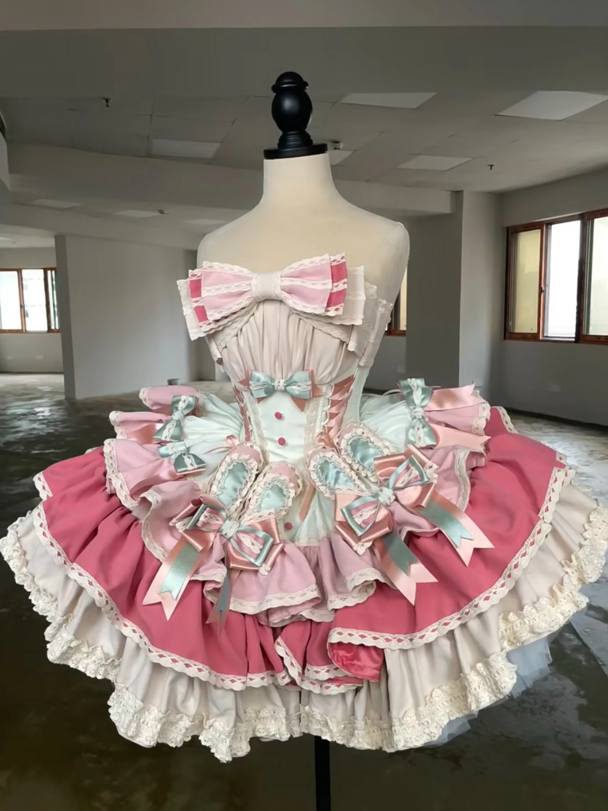 Princess Style Lolita Dress Puffy Sweet First Love Skirt Cake Design Sleeveless Daily Wear Polyester And Spandex Blend