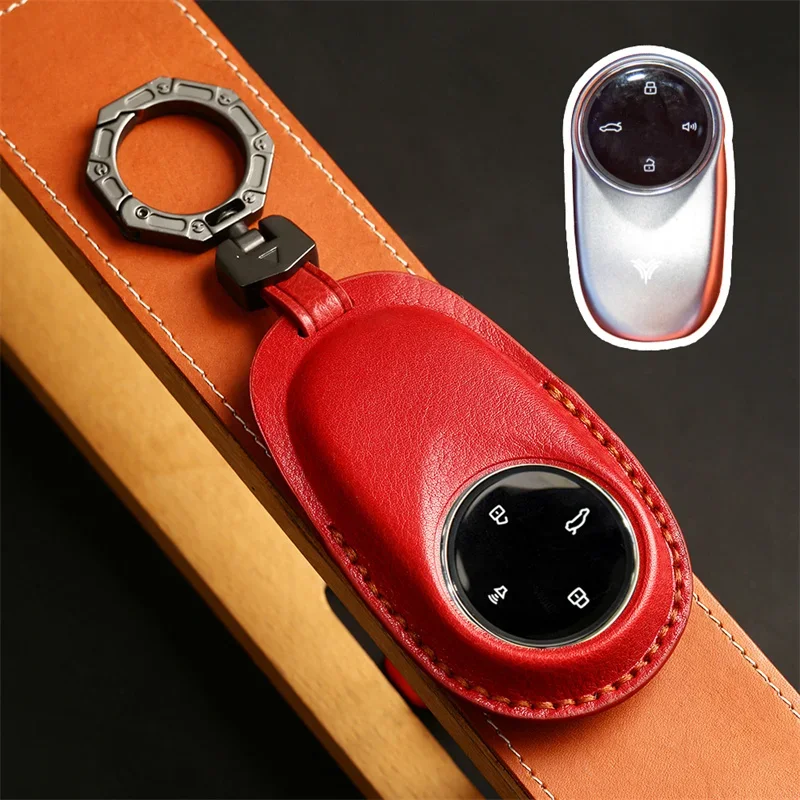 1pc Leather Car Key Case For Neta V U Pro Hezhong New Energy Vehicles Protective Cover Accessories Car-Styling Holder Shell