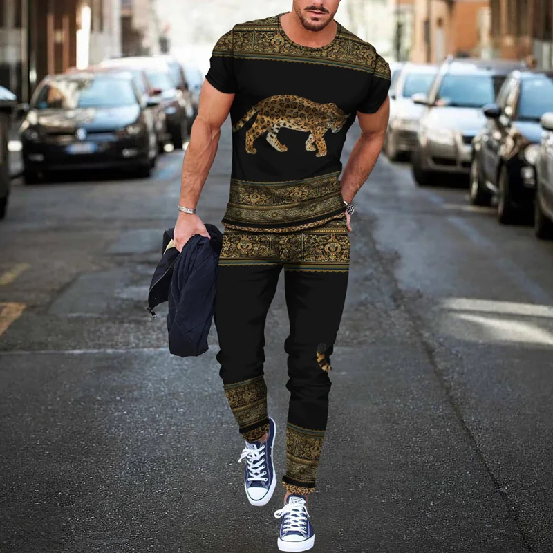 Urban Man – t-shirt à manches courtes et pantalon Long pour hommes, ensemble de 2 pièces, surdimensionné, tendance, Vintage, imprimé en 3D, été