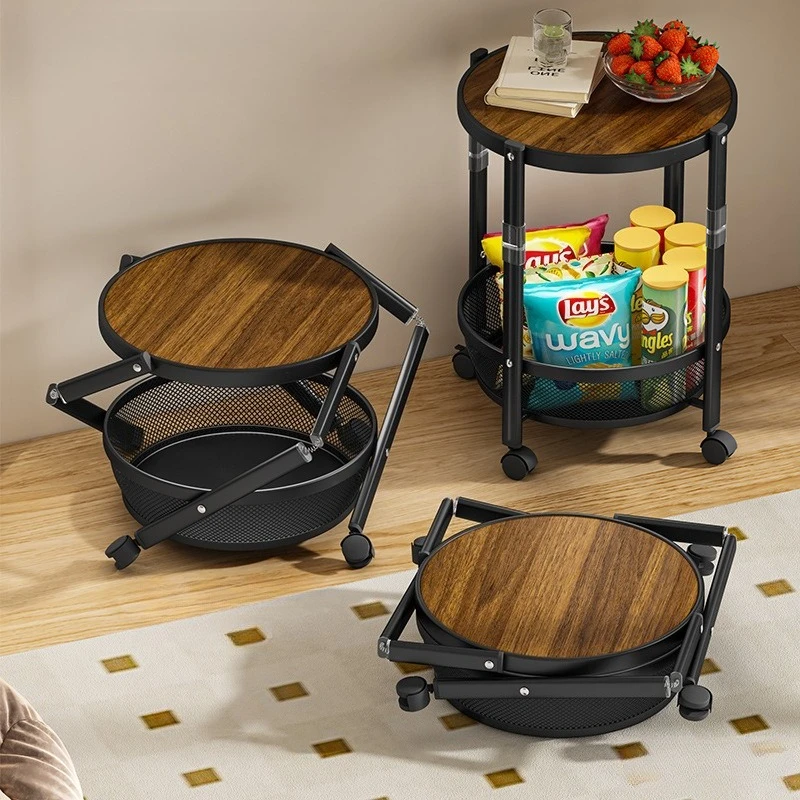Foldable Movable Multi Layer Storage Shelf Small Coffee Side Table Living Room Organizer