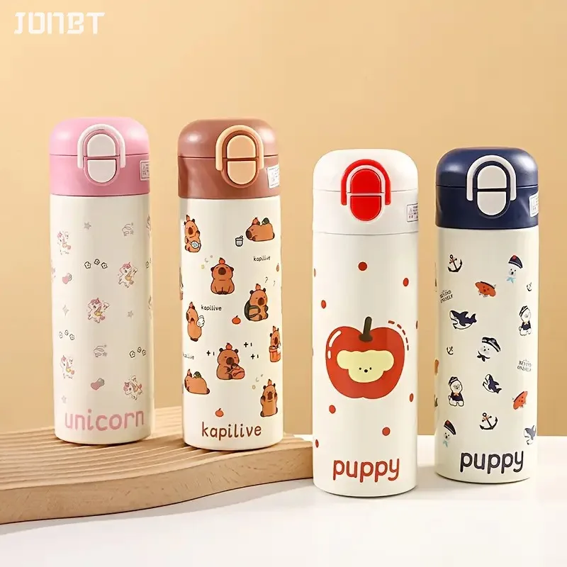 

Cute Capibala Children Thermos Bottles For Girls Boy Stainless Steel Straw Tumbler Outdoor School Insulation Double Drinking Cup