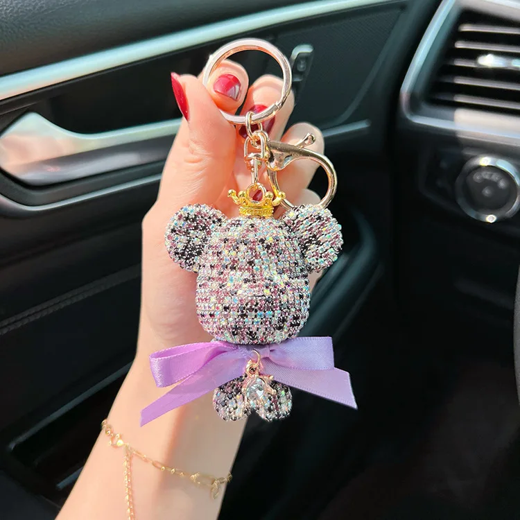 2023 Rhinestone Kawaii  Crown Bow Tie Bear Keychain Car Pendant Key Chain Ring Holder Bag Jewelry Accessories Luxury Keychain