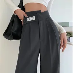 2023 Spring Summer Women's Solid Color Wide Leg High Waist Drop Double Button Casual Loose Sweeping Floor Straight Suit Pants