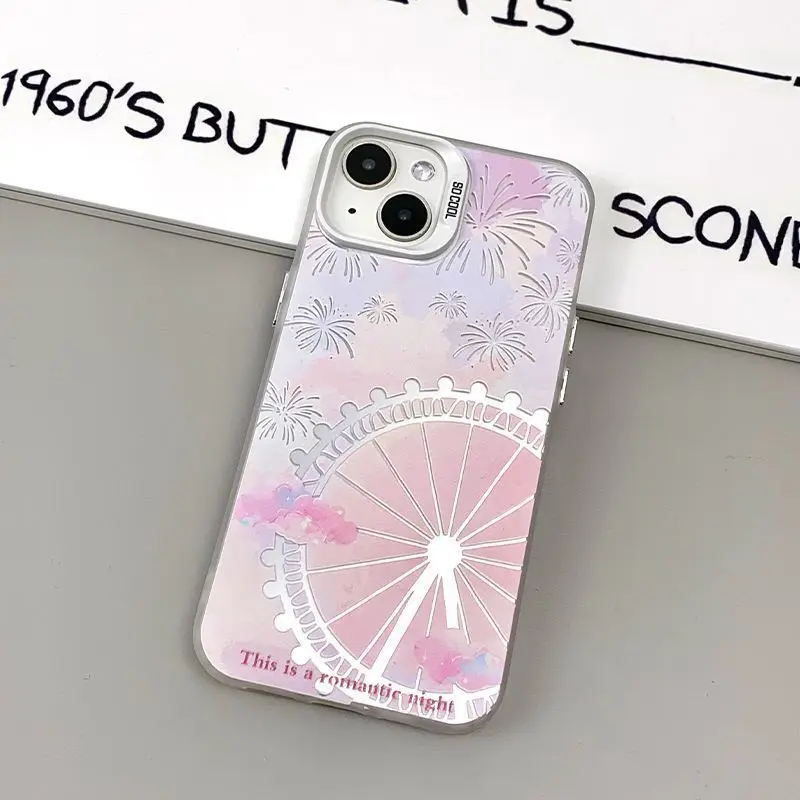 مانغا جميلة الوردي الملونة سحابة دُولابٌ دَوّار قضية الهاتف آيفون 17 16 15 14 13 12 11 بروماكس 17Air 17Pro جراب هاتف #3