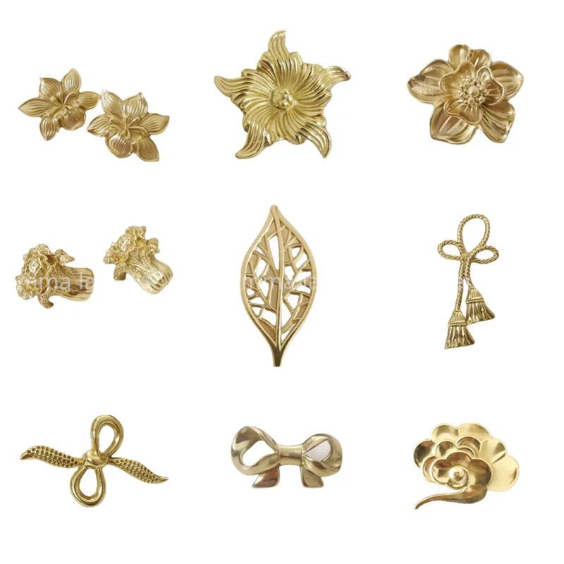 Gold Furniture Handle Door Knobs Solid Brass Animal Fish Flower Single Hole Handles for Cabinet Kitchen Cupboard Drawer Pulls