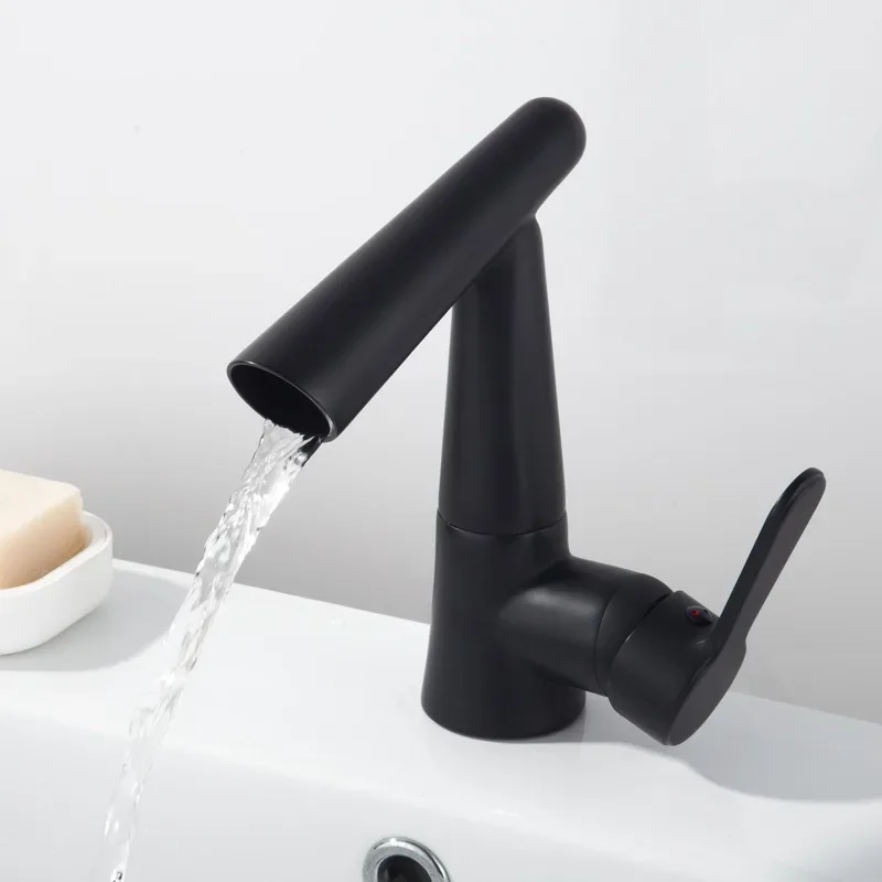 

Bathroom Hot and Cold Water Faucet Wash Basin Faucet Bathroom Basin Black Waterfall Faucet Single Hole Gun Gray