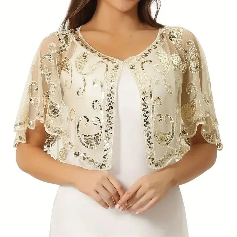 غطاء ترتر لحفلات الزفاف النسائية خمر 1920s شال مطرز بالتر بوليرو فلابر مساء كيب سترة المرأة