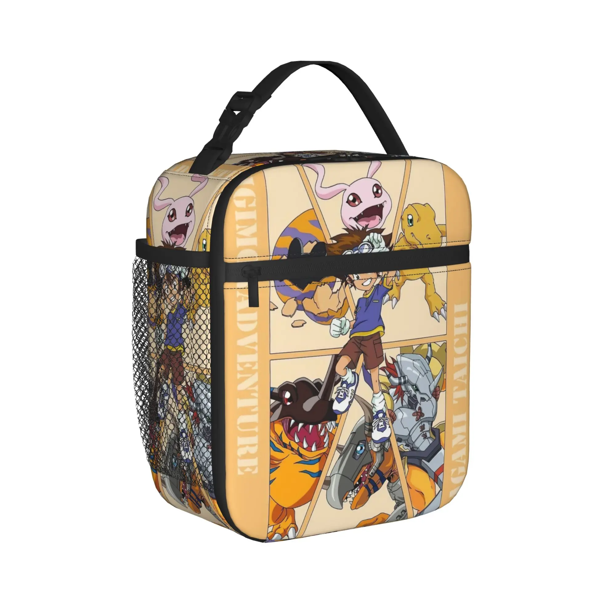 Digimon Anime Insulated Lunch Bag Thermal Bag Meal Container Taichi Digital Monsters Large Tote Lunch Box for Men Women College