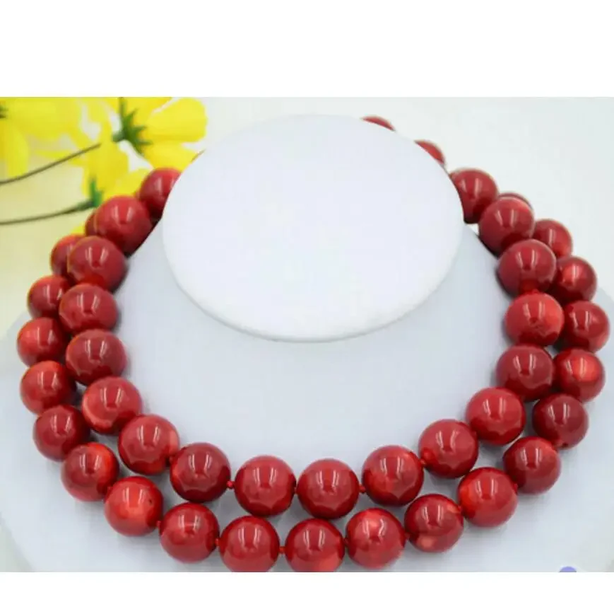 

32" 12mm round red coral bead necklace