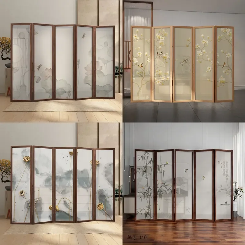 Modern Solid Wood Folding Room Divider Screen Portable Partition for Living Room Hotel Simple Chinese Style Decor