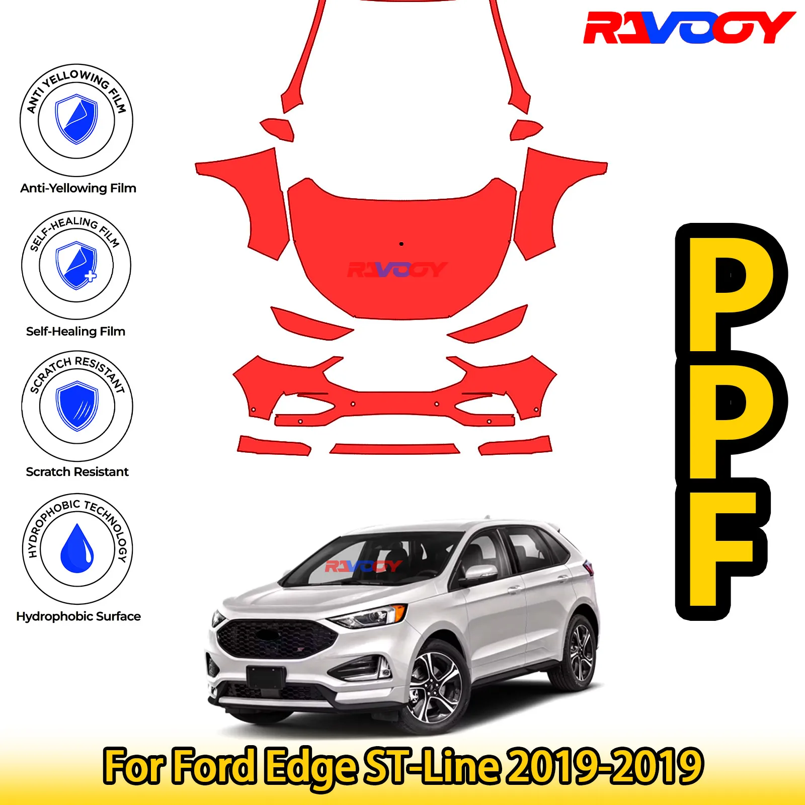 

For Ford Edge ST-Line 2019-2019 Glossy Matte Black Precut front PPF Kit Paint Protection Film