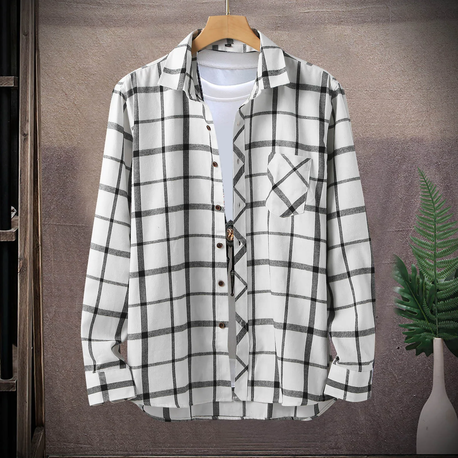 

Korean Oversize Plaid Shirts Men Long Sleeve Lapel Formal Shirts Loose Fit Breathable Hip Hop Workwear Chemise Homme Shirts Male