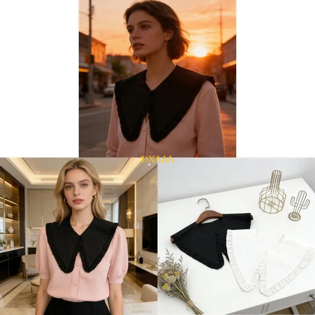 

DXAA Detachable Shirt Collar With Ruffle Trim Removable False Collar For Sweater
