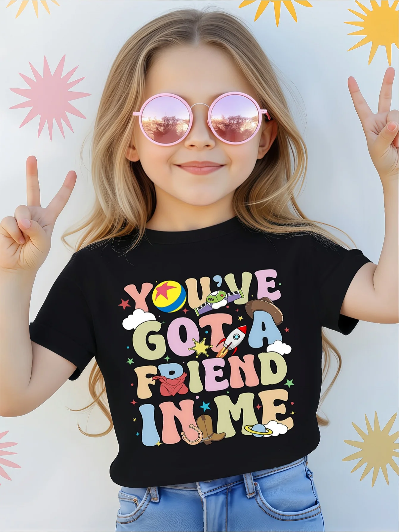 

Детская футболка Disney Official Toy Story — летний топ с короткими рукавами и дизайном Woody&Buzz Lightyear