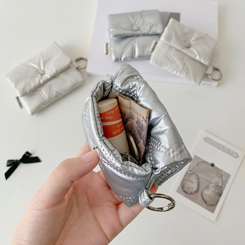 Monedero plateado, bolsa para lápiz labial, bolsa de almacenamiento sanitaria para Airpods, monedero para estudiante, organizador de joyas, funda, soporte para tarjetas de crédito