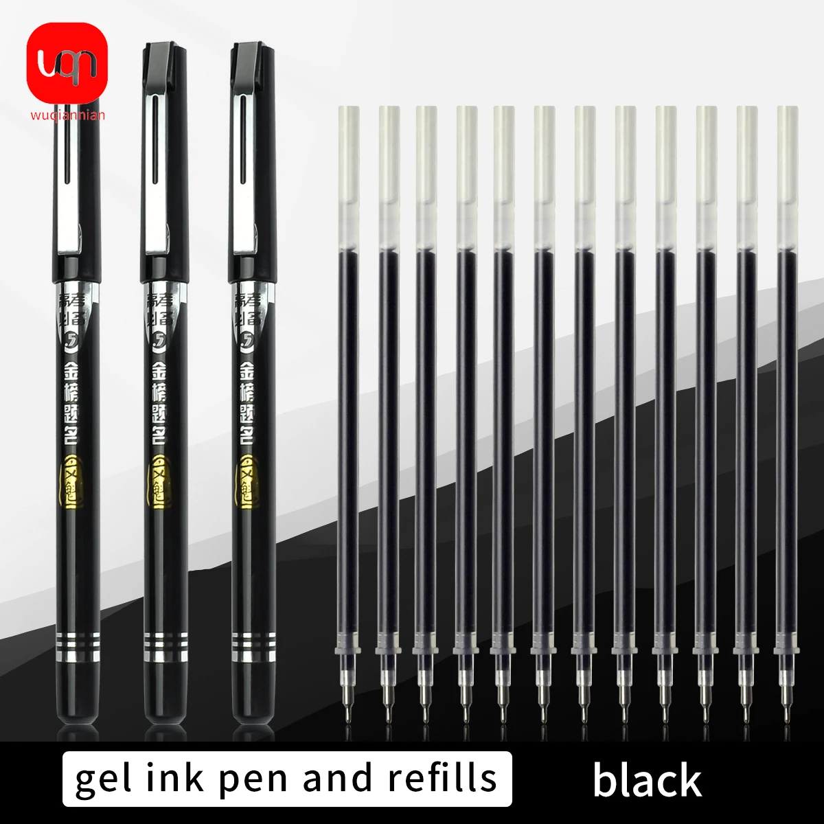 

WQN 3pcs + 12pcs Replacement Cartridges for High-End Black Bullet-Head Neutral Pens with 0.5 Tip. Smooth Writing. Smooth Black I