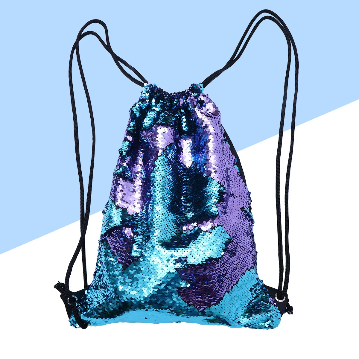 Blue Purple Sequin Backpack Premium Cloth Large Capacity Mermaid Drawstring Sack for Travel Hiking Beach School Women