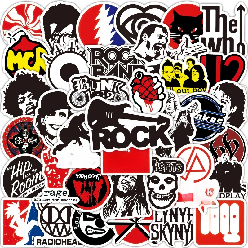 10/50/100pcs Mixed Classic Rock Band Stickers Music Decals for DIY Guitar Laptop Phone Suitcase Skateboard Helmet Water Bottle