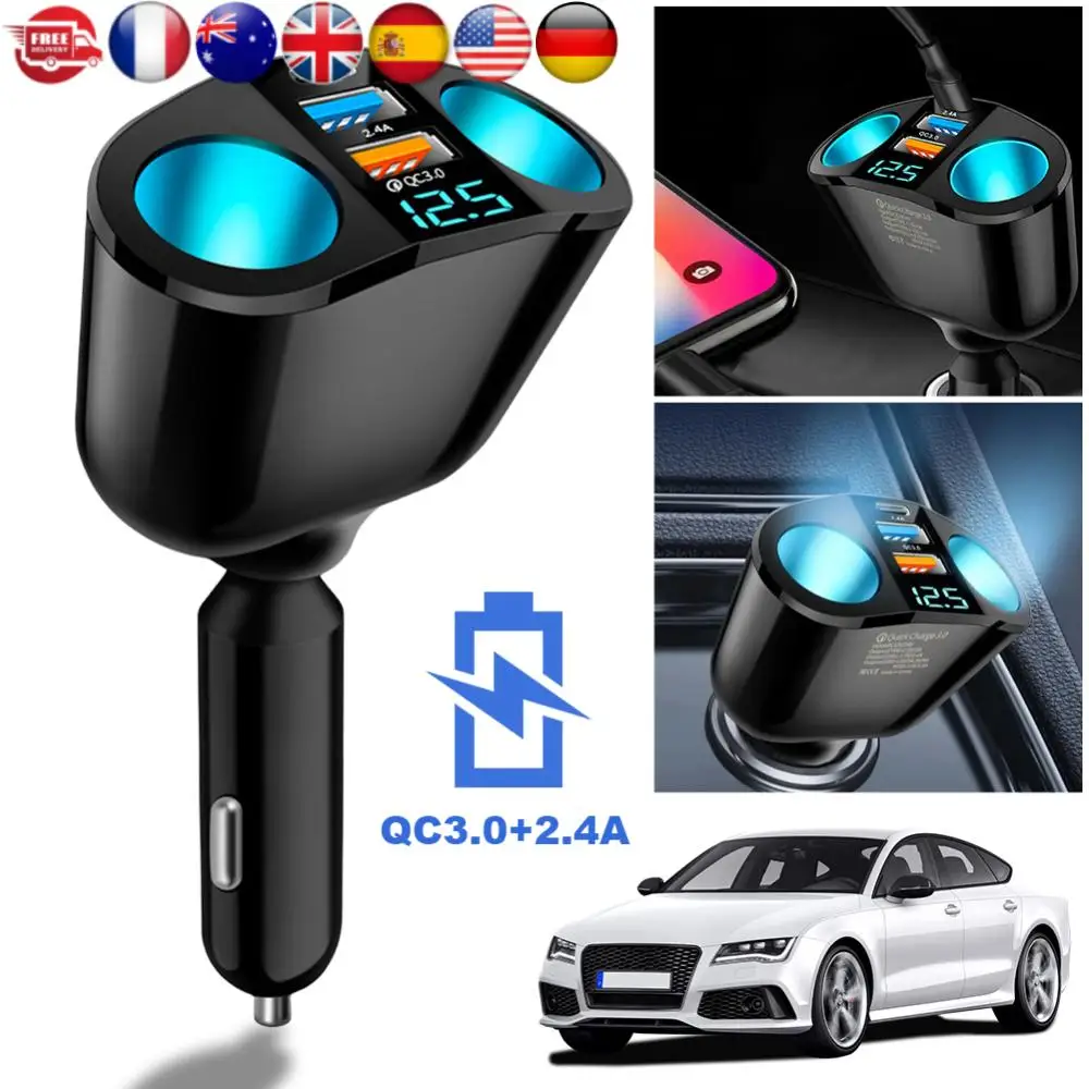 

Автомобильный разветвитель прикуривателя PD QC3.0 12 В-24 В, автомобильное зарядное устройство с быстрой зарядкой, 2,4 А, двойной USB-адаптер питания для мобильного телефона DVR