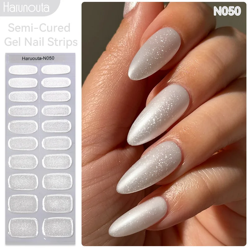 Harunouta Auroras Semi Cured Gel Nail Strips Waterproof Self Adhesive Nail Sticker Long Lasting Gel Polish Stickers for Nails