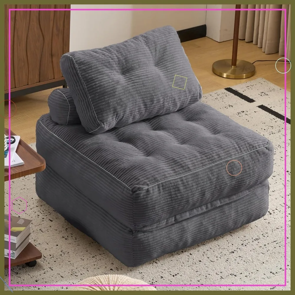

Folding Sofa Bed, Convertible Sleeper Chair for Adults, Foam Filled Couch with Pillow, Single Size Floor Mattress